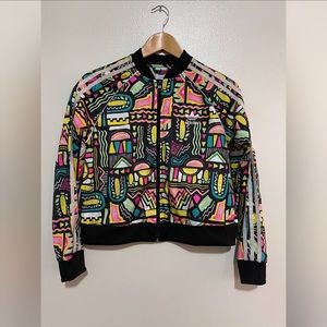 Youth Girls Aztec Print ADIDAS Cropped Full Zip Track Jacket Sz M